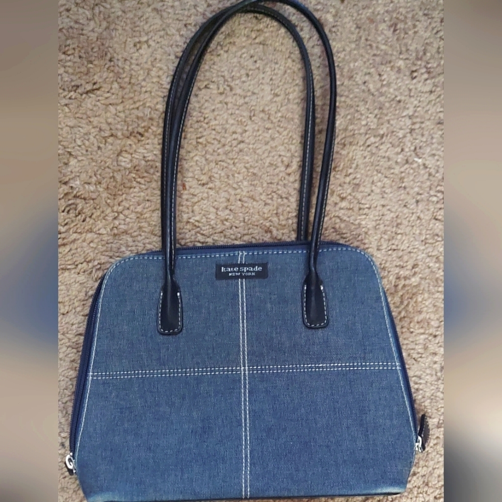 kate spade blue denim tote with black handles